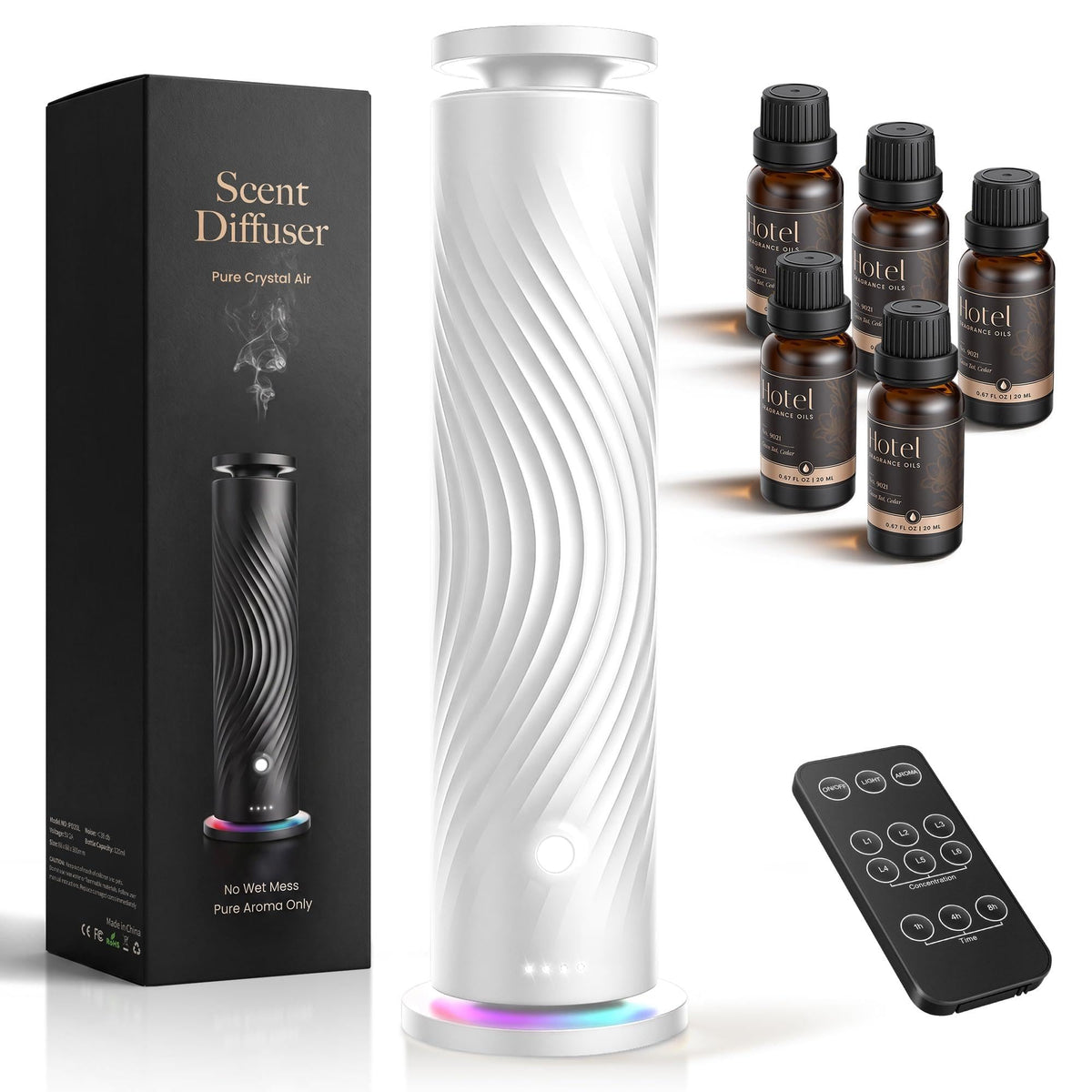 Waterless Essential Oil Diffuser for Home, Starter Kit with 5 Oils