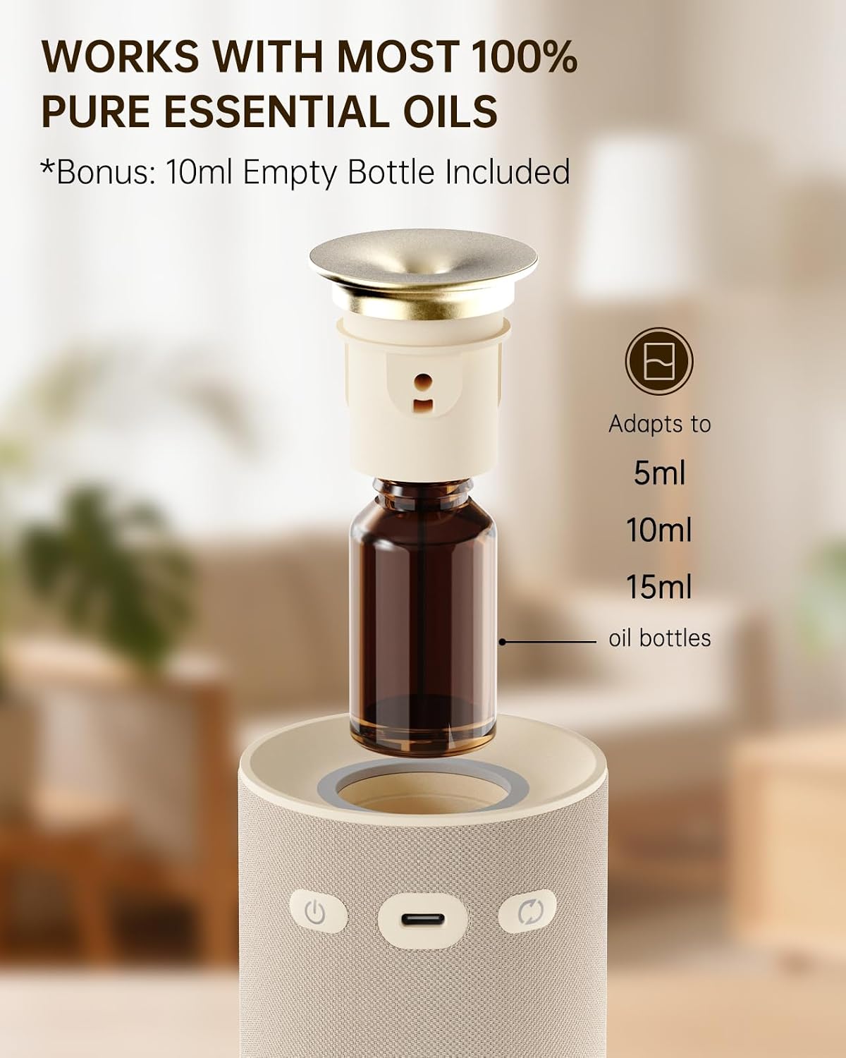 Home & Car Waterless Essential Oil Diffuser,Cordless Portable Fabric