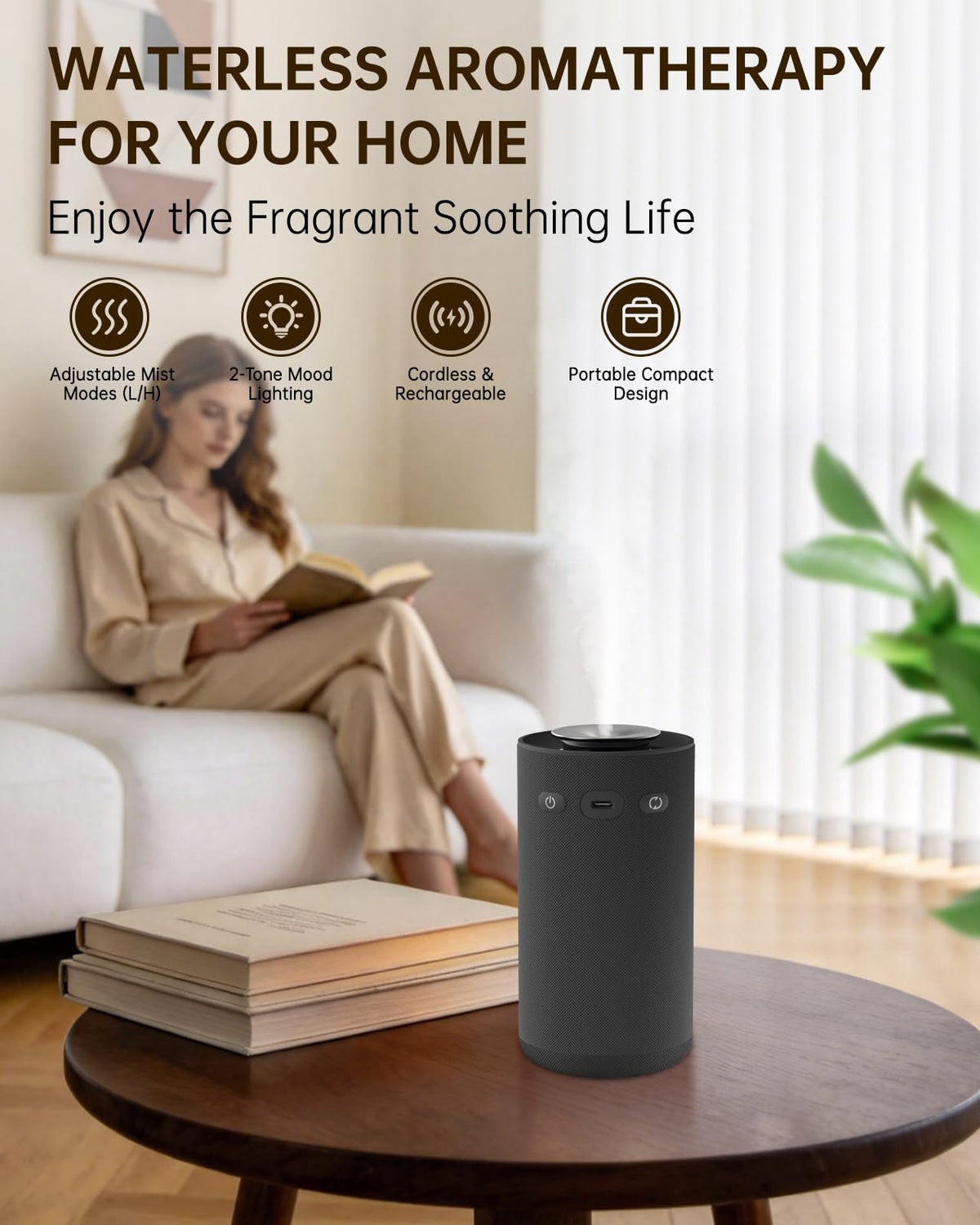 Home & Car Waterless Essential Oil Diffuser,Cordless Portable Fabric