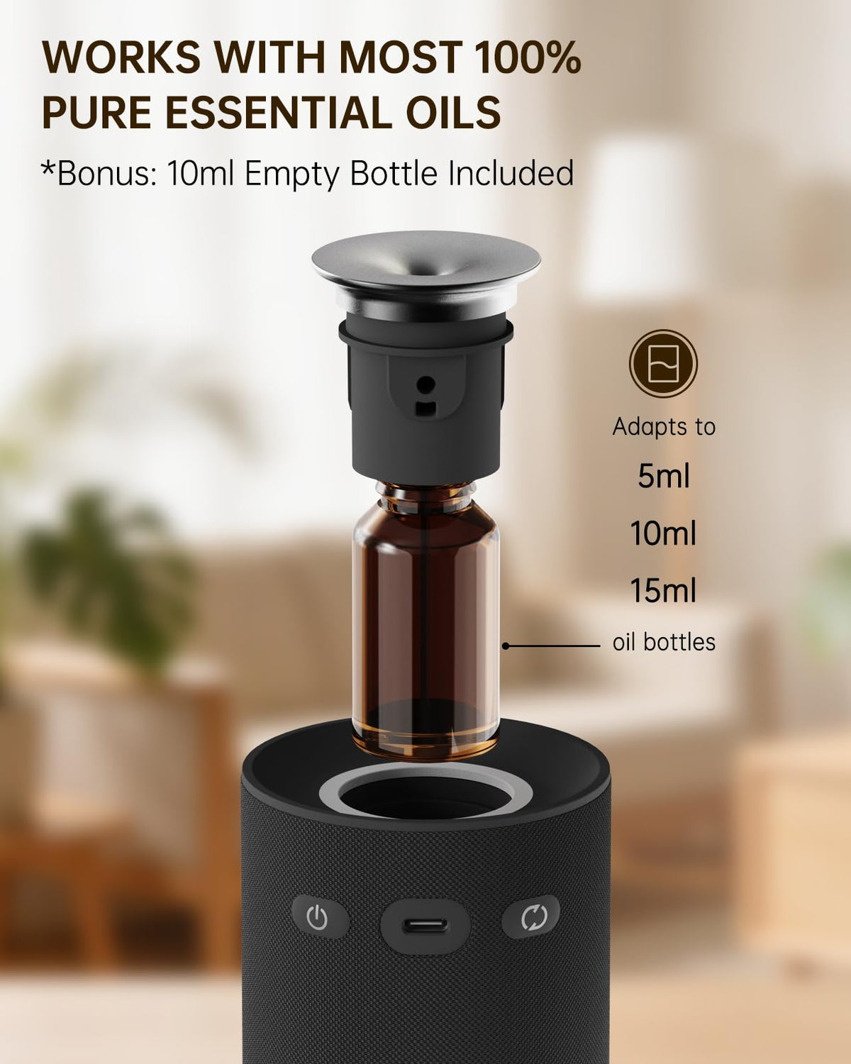 Home & Car Waterless Essential Oil Diffuser,Cordless Portable Fabric