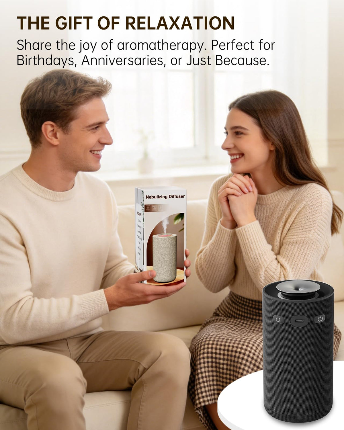 Home & Car Waterless Essential Oil Diffuser,Cordless Portable Fabric