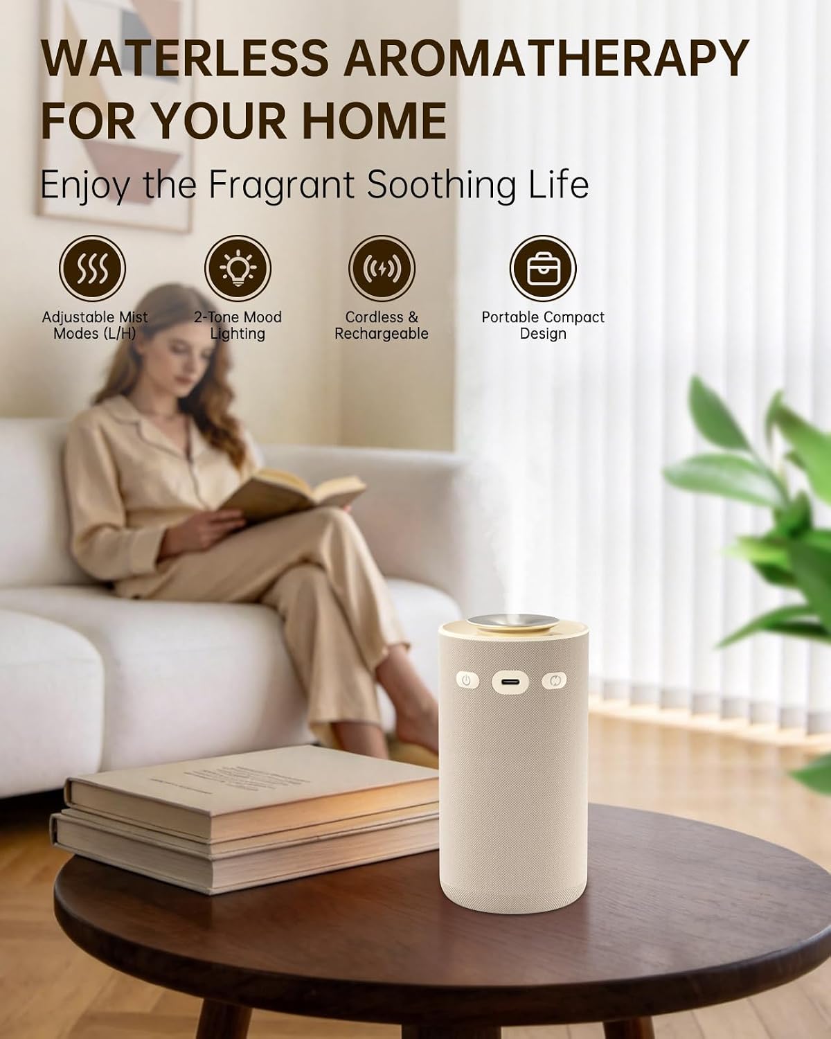 Home & Car Waterless Essential Oil Diffuser,Cordless Portable Fabric