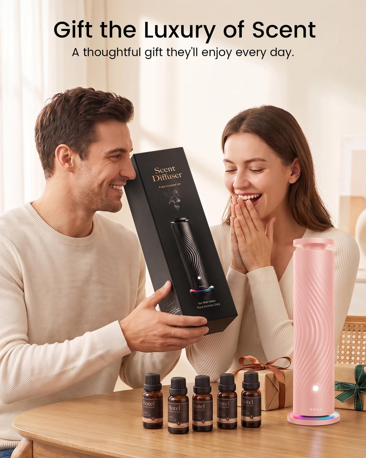 Waterless Essential Oil Diffuser for Home, Starter Kit with 5 Oils