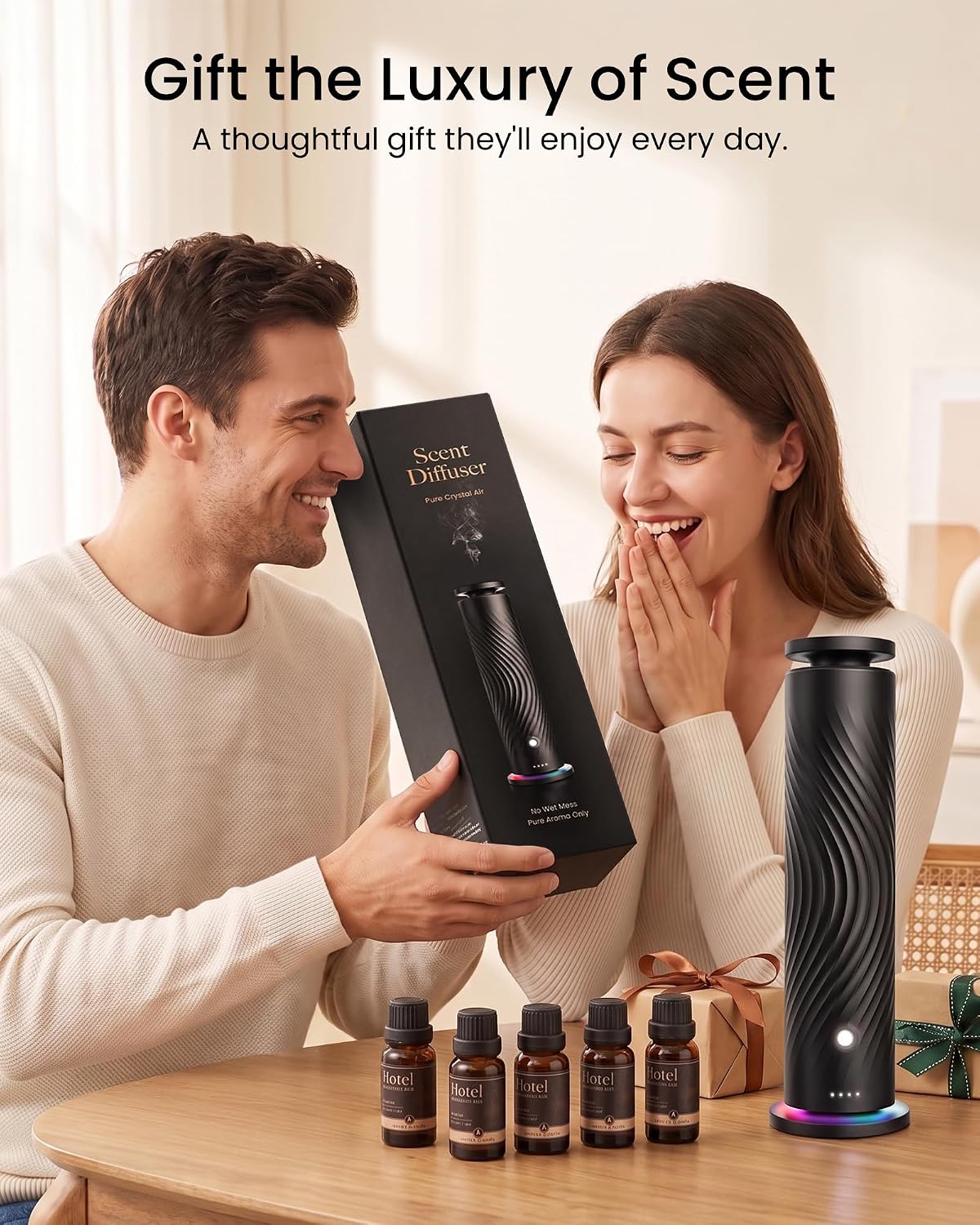 Waterless Essential Oil Diffuser for Home, Starter Kit with 5 Oils