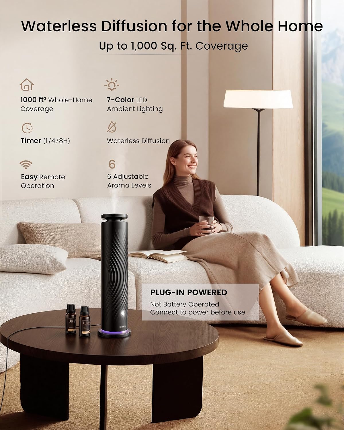 Waterless Essential Oil Diffuser for Home, Starter Kit with 5 Oils