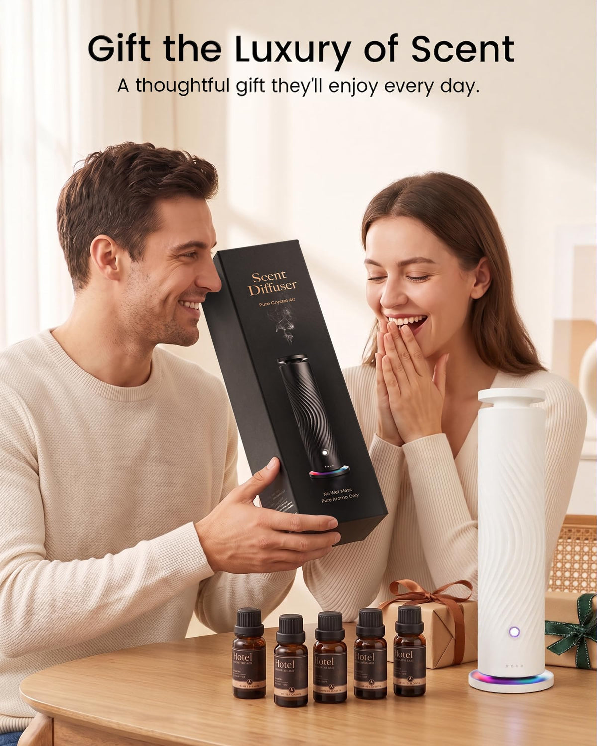 Waterless Essential Oil Diffuser for Home, Starter Kit with 5 Oils