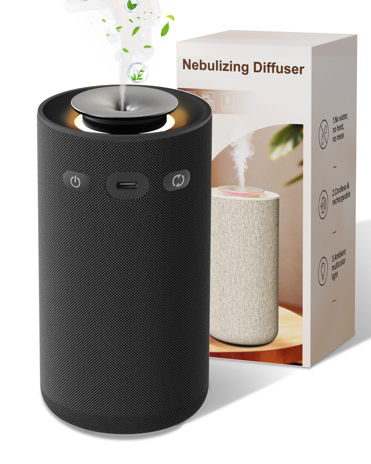 Home & Car Waterless Essential Oil Diffuser,Cordless Portable Fabric