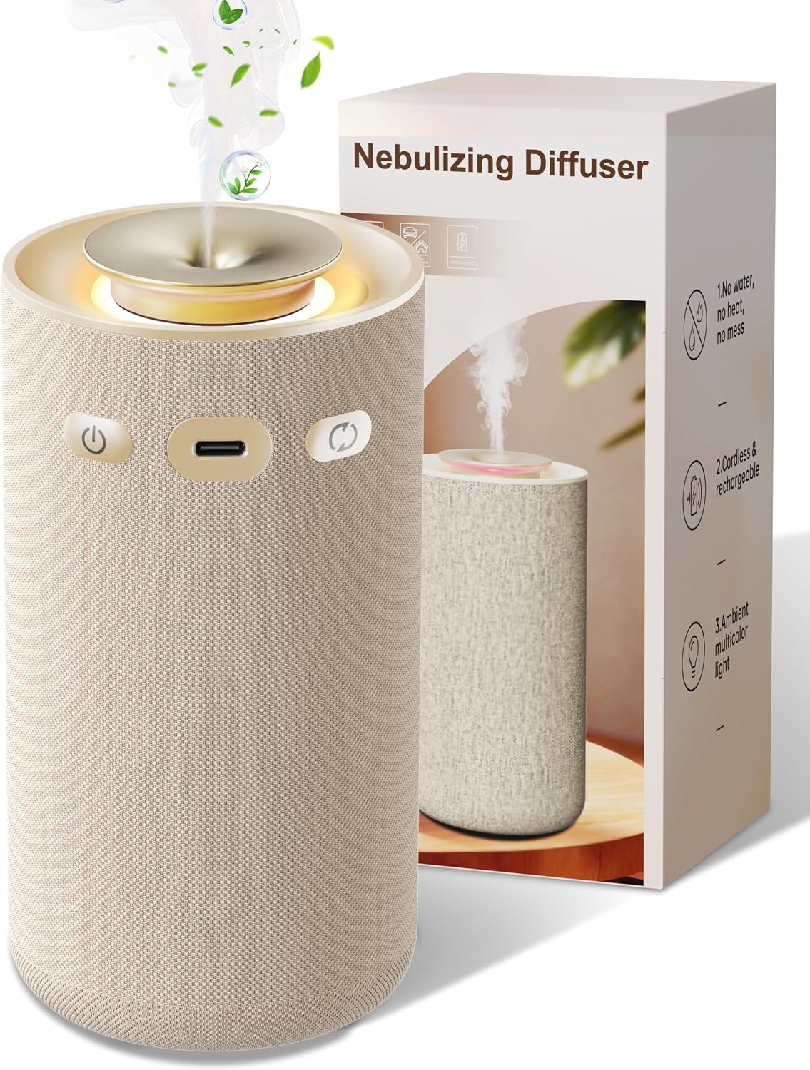 Home & Car Waterless Essential Oil Diffuser,Cordless Portable Fabric