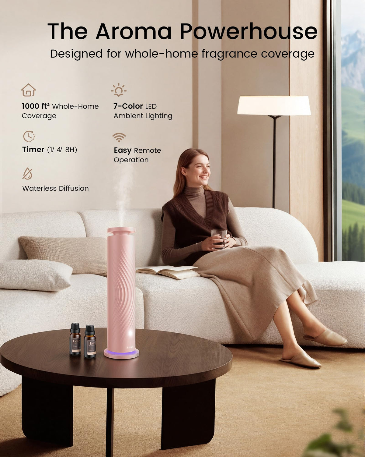 Waterless Essential Oil Diffuser for Home, Starter Kit with 5 Oils