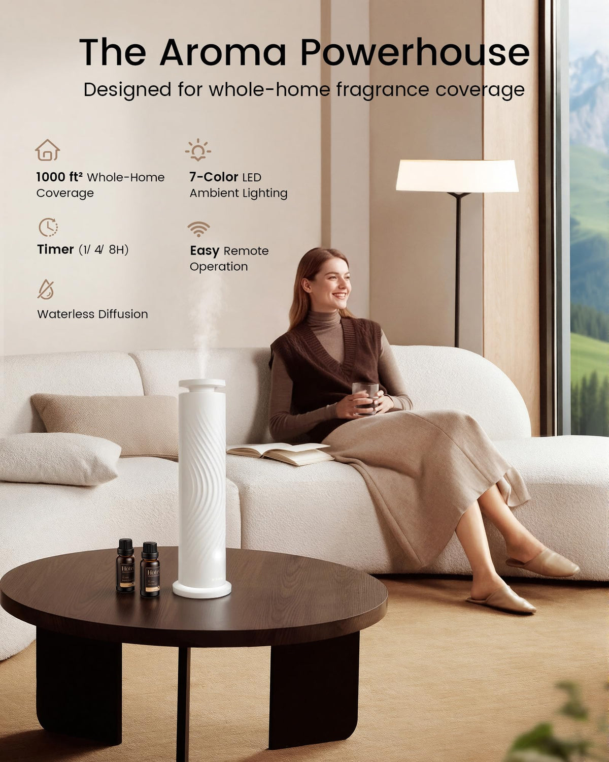 Waterless Essential Oil Diffuser for Home, Starter Kit with 5 Oils